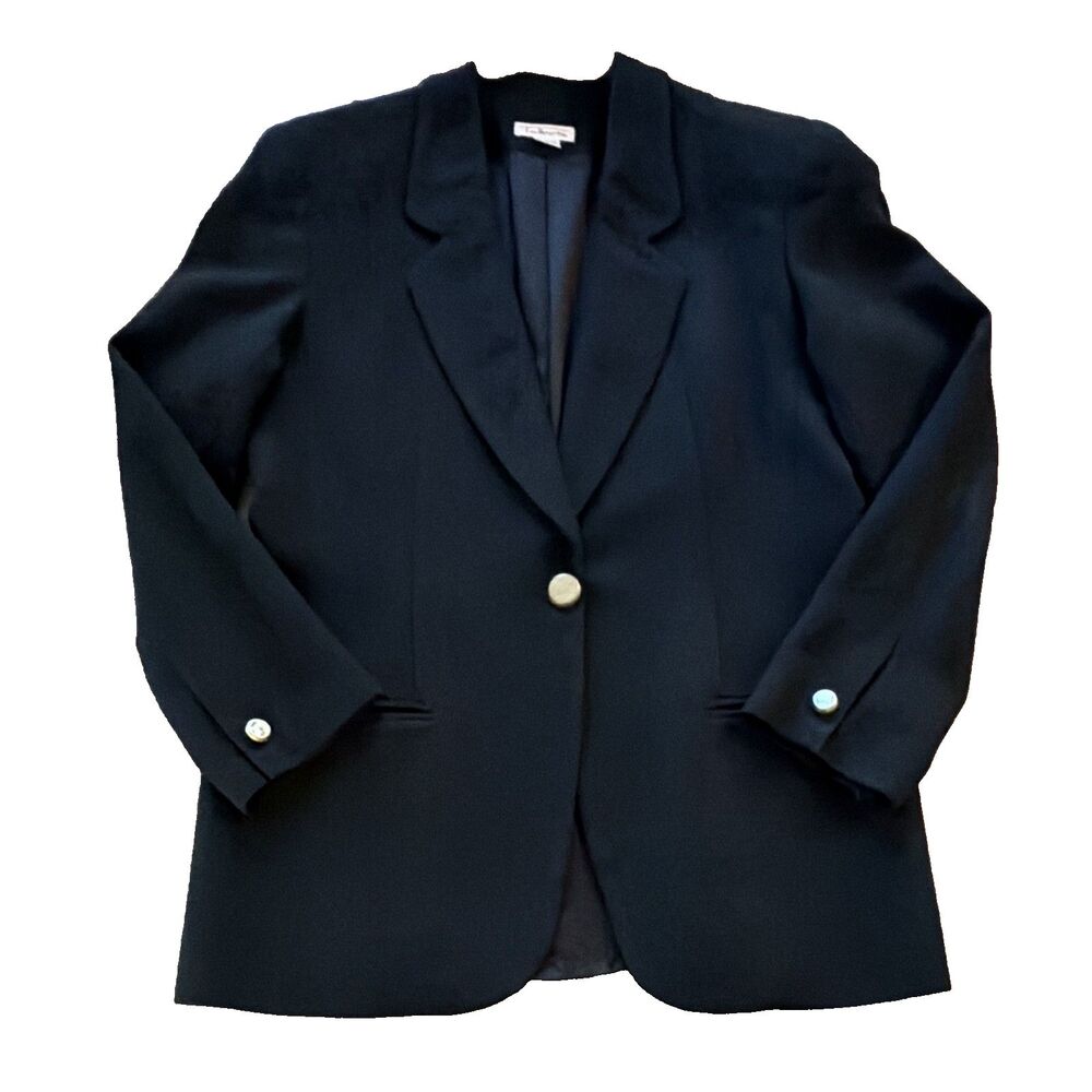 Vintage Talbots black 100% wool blazer structured academia women size 10 classic